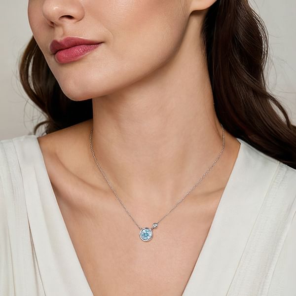 Sterling Silver Aquamarine and Diamond Necklace Sterling Silver Aquamarine and Diamond Necklace