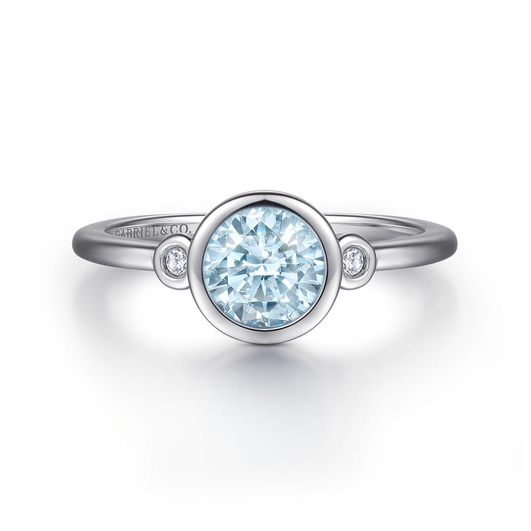 925 Sterling Silver Aquamarine and Diamond Ring - 0.05 ct - Shot 1
