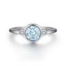 925 Sterling Silver Aquamarine and Diamond Ring - 0.05 ct