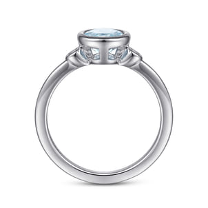 925 Sterling Silver Aquamarine and Diamond Ring