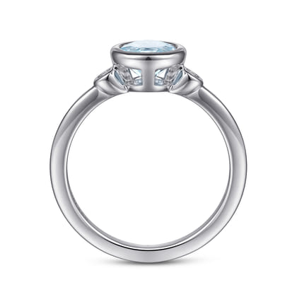 925 Sterling Silver Aquamarine and Diamond Ring