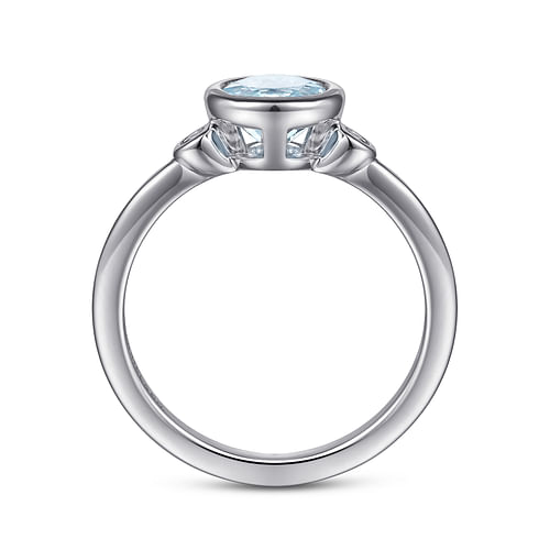 925 Sterling Silver Aquamarine and Diamond Ring - 0.05 ct - Shot 2