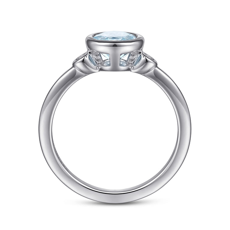 925 Sterling Silver Aquamarine and Diamond Ring - 0.05 ct - Shot 2