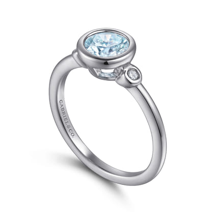 925 Sterling Silver Aquamarine and Diamond Ring