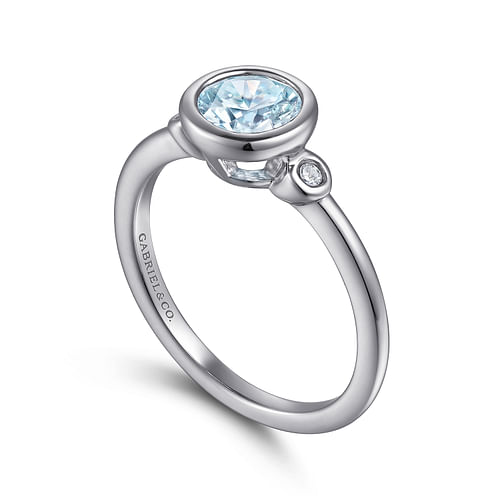 925 Sterling Silver Aquamarine and Diamond Ring - 0.05 ct - Shot 3