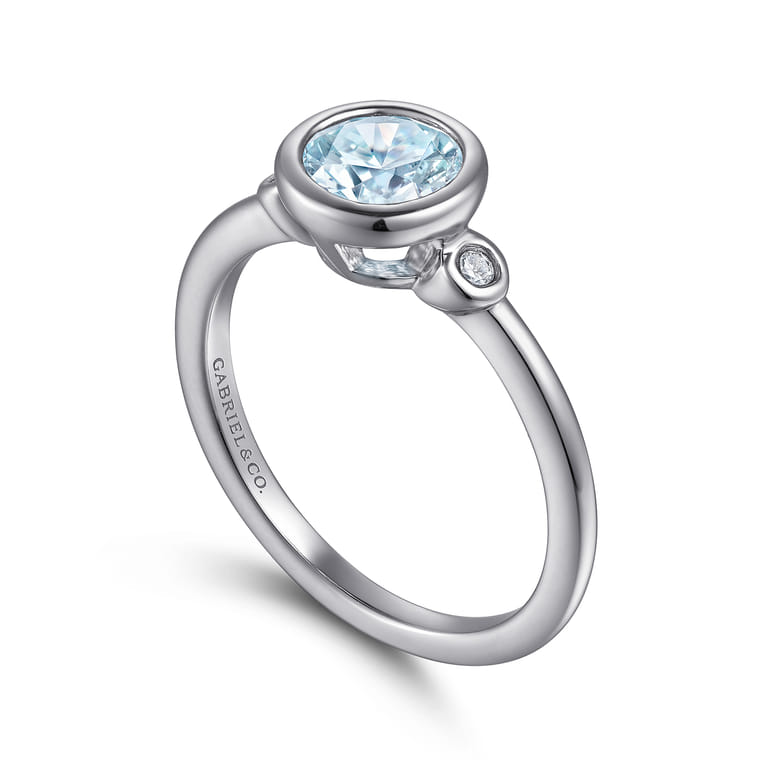 925 Sterling Silver Aquamarine and Diamond Ring - 0.05 ct - Shot 3