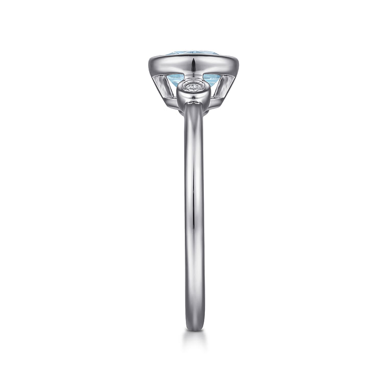 925 Sterling Silver Aquamarine and Diamond Ring