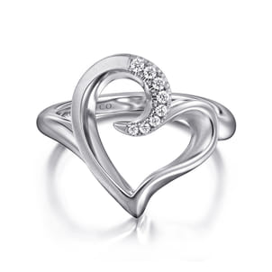 925 Sterling Silver Asymmetrical Open Heart White Sapphire Ring