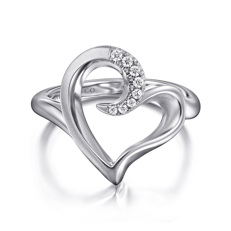 925 Sterling Silver Asymmetrical Open Heart White Sapphire Ring - Shot 1
