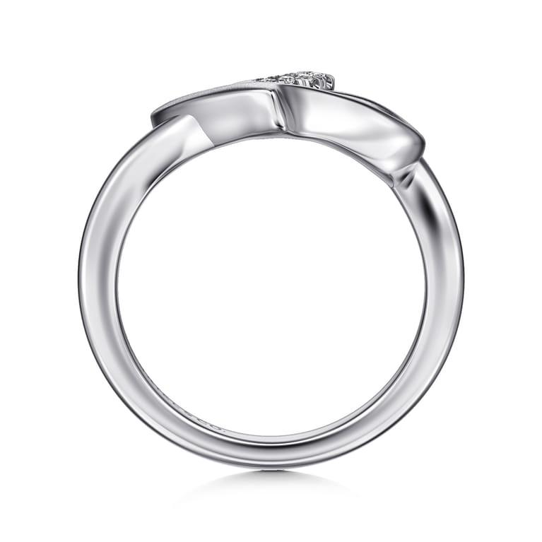 925 Sterling Silver Asymmetrical Open Heart White Sapphire Ring - Shot 2