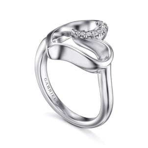 925 Sterling Silver Asymmetrical Open Heart White Sapphire Ring