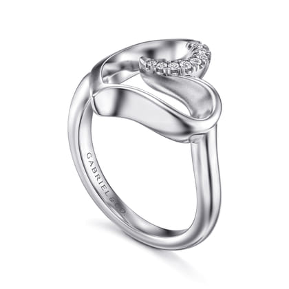 925 Sterling Silver Asymmetrical Open Heart White Sapphire Ring