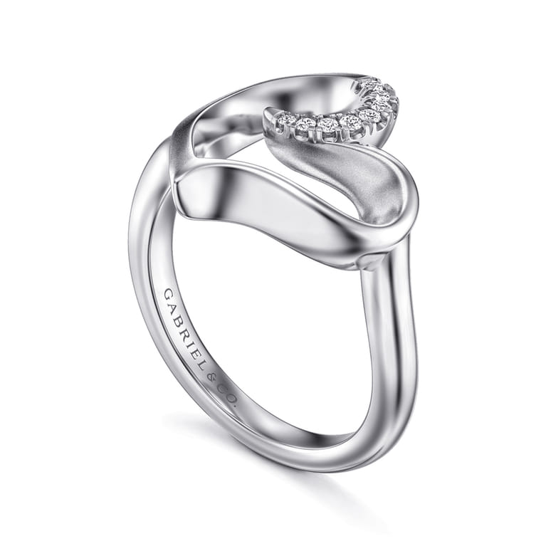 925 Sterling Silver Asymmetrical Open Heart White Sapphire Ring - Shot 3