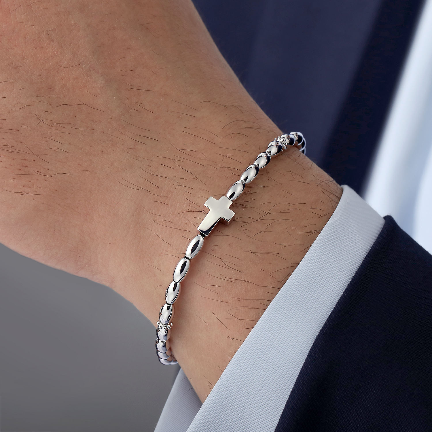 925 Sterling Silver Beaded Cross Bracelet - Shot 3
