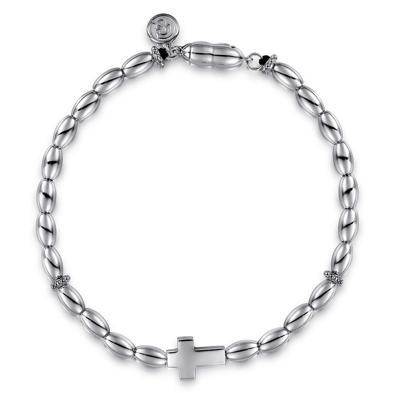 925 Sterling Silver Beaded Cross Bracelet - Shot 1