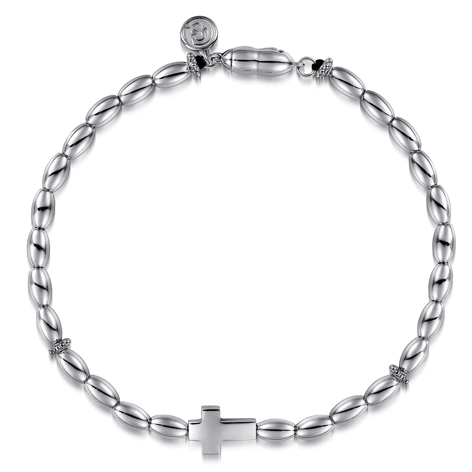 925 Sterling Silver Beaded Cross Bracelet - Shot 1