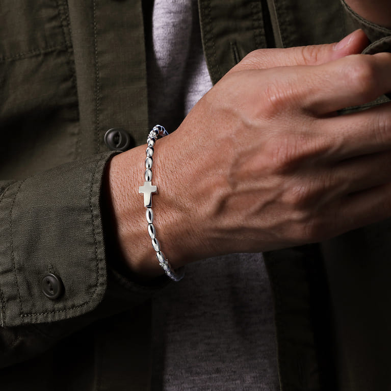 925 Sterling Silver Beaded Cross Bracelet - Shot 3
