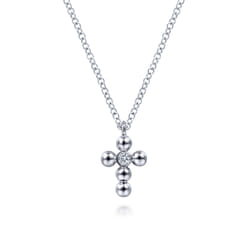 925 Sterling Silver Beaded Diamond Cross Necklace-Bujukan