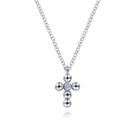 925 Sterling Silver Beaded Diamond Cross Necklace-Bujukan