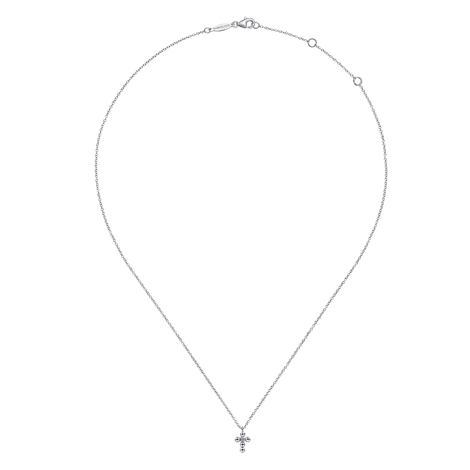 925 Sterling Silver Beaded Diamond Cross Necklace-Bujukan - 0.02 ct - Shot 2