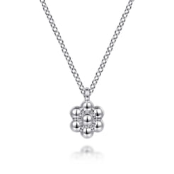 925 Sterling Silver Beaded Flower Pendant Necklace