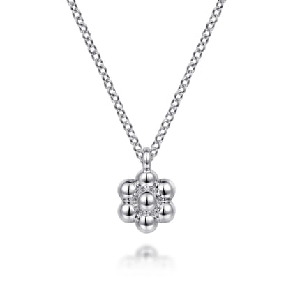 925 Sterling Silver Beaded Flower Pendant Necklace