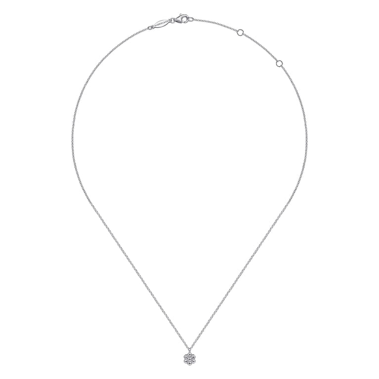 925 Sterling Silver Beaded Flower Pendant Necklace - Shot 2