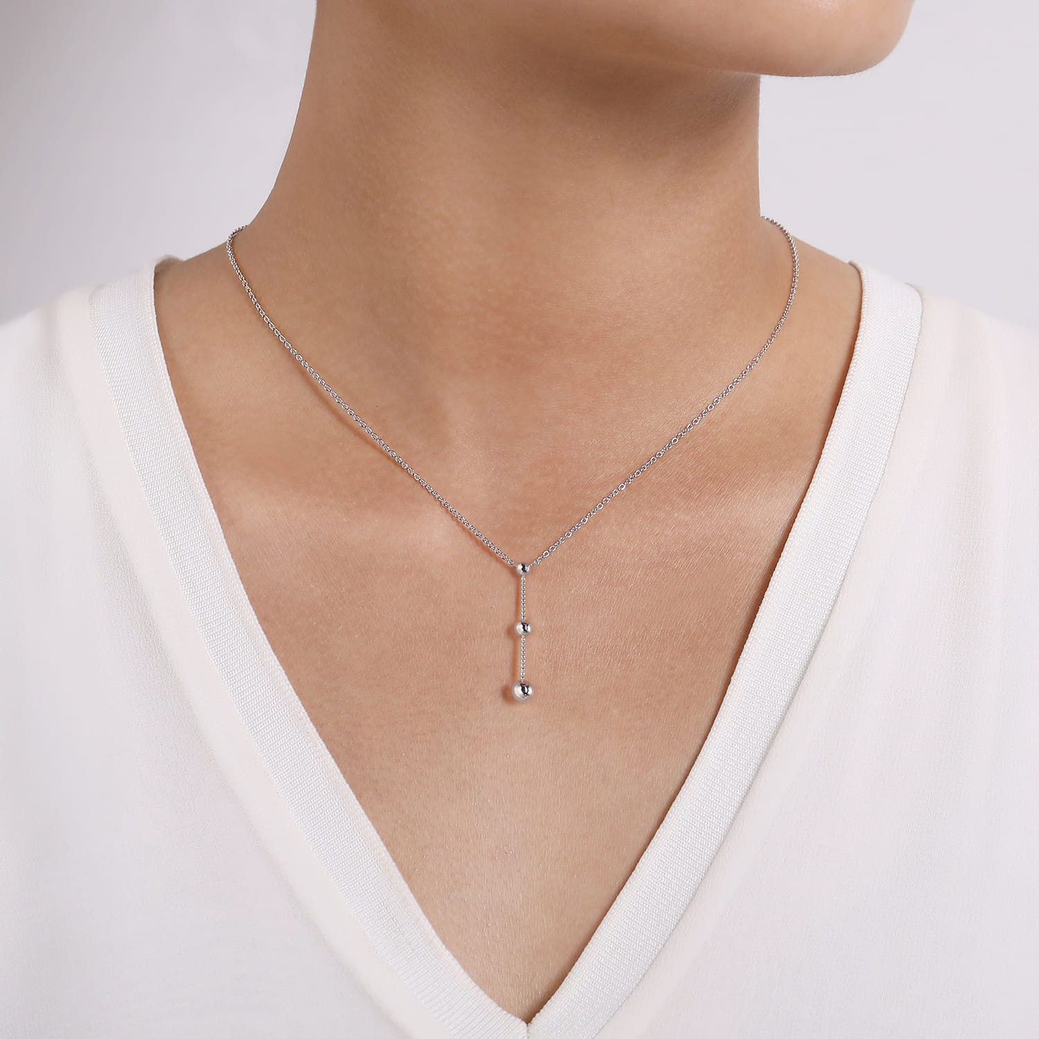 925 Sterling Silver Beaded Y Knots Necklace - Shot 3