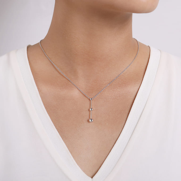 925 Sterling Silver Beaded Y Knots Necklace - Shot 3