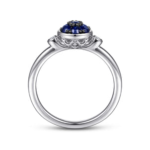 925 Sterling Silver Bezel Set Diamond and Blue Sapphire Cluster Ring