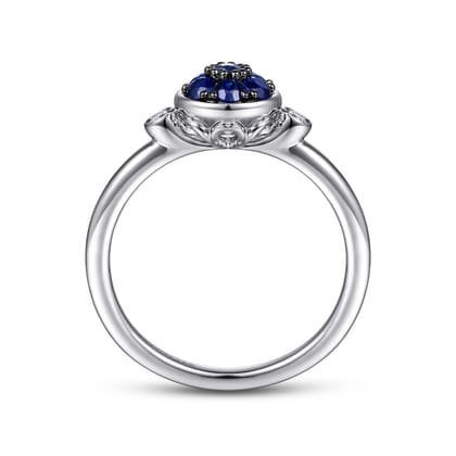 925 Sterling Silver Bezel Set Diamond and Blue Sapphire Cluster Ring