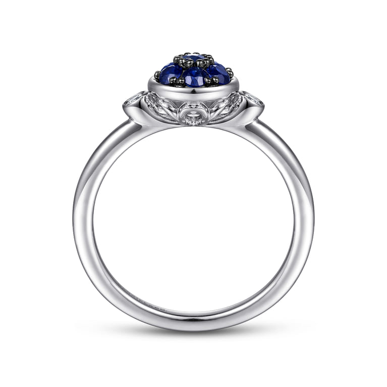 925 Sterling Silver Bezel Set Diamond and Blue Sapphire Cluster Ring - 0.05 ct - Shot 2
