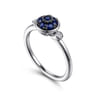 925 Sterling Silver Bezel Set Diamond and Blue Sapphire Cluster Ring - 0.05 ct