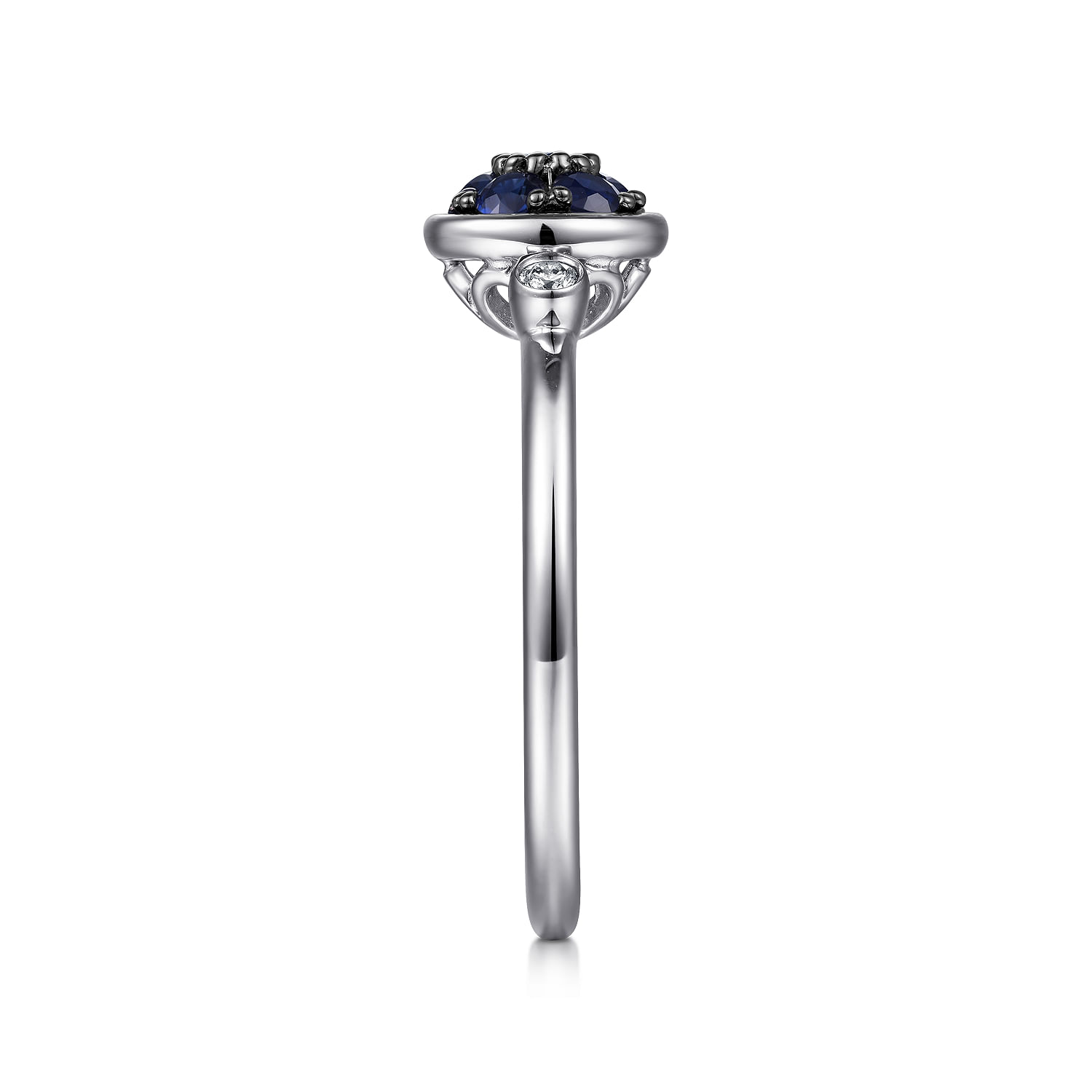 925 Sterling Silver Bezel Set Diamond and Blue Sapphire Cluster Ring - 0.05 ct - Shot 4