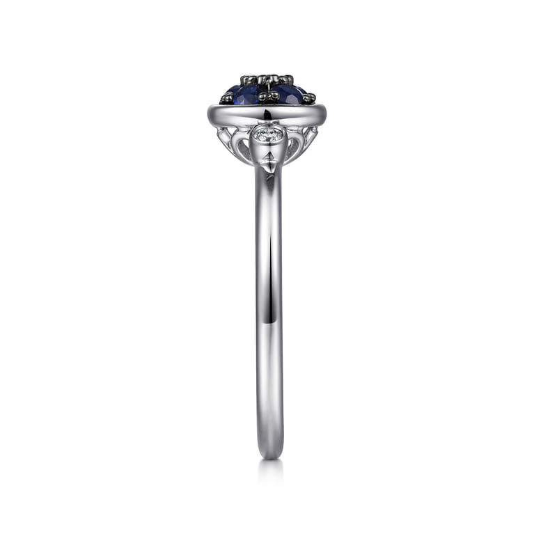 925 Sterling Silver Bezel Set Diamond and Blue Sapphire Cluster Ring - 0.05 ct - Shot 4