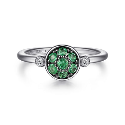 925 Sterling Silver Bezel Set Diamond and Emerald Cluster Ring
