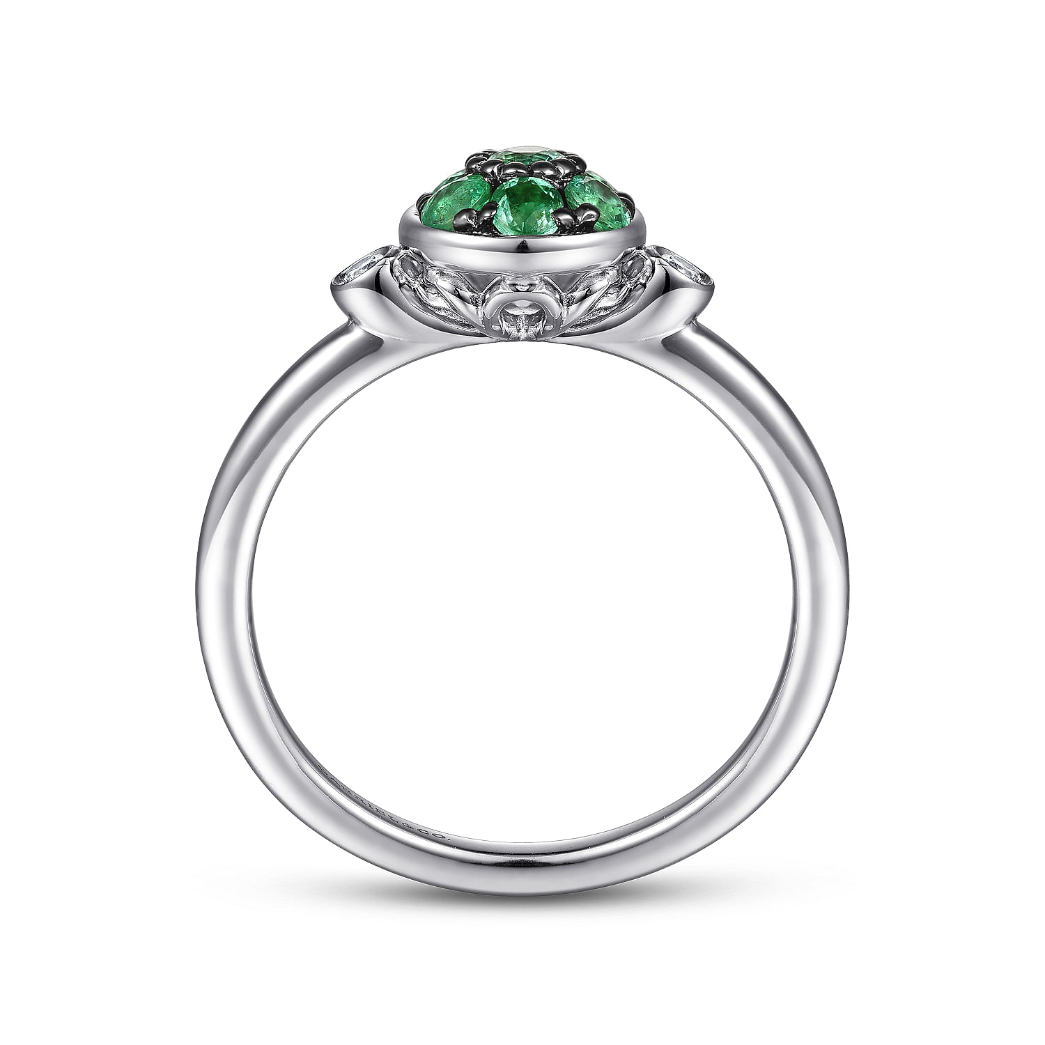 925 Sterling Silver Bezel Set Diamond and Emerald Cluster Ring