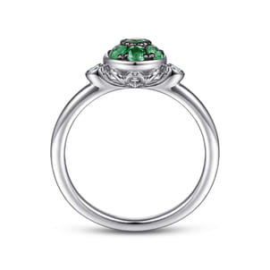 925 Sterling Silver Bezel Set Diamond and Emerald Cluster Ring