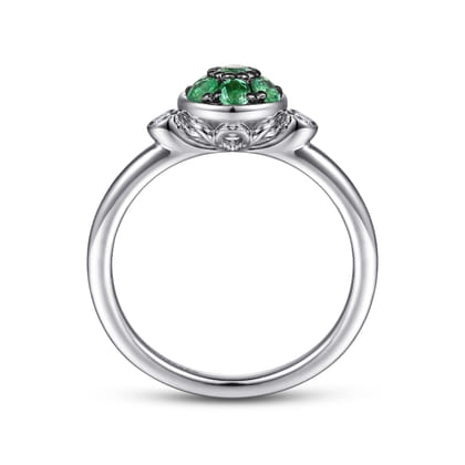 925 Sterling Silver Bezel Set Diamond and Emerald Cluster Ring