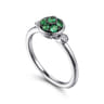 925 Sterling Silver Bezel Set Diamond and Emerald Cluster Ring - 0.05 ct
