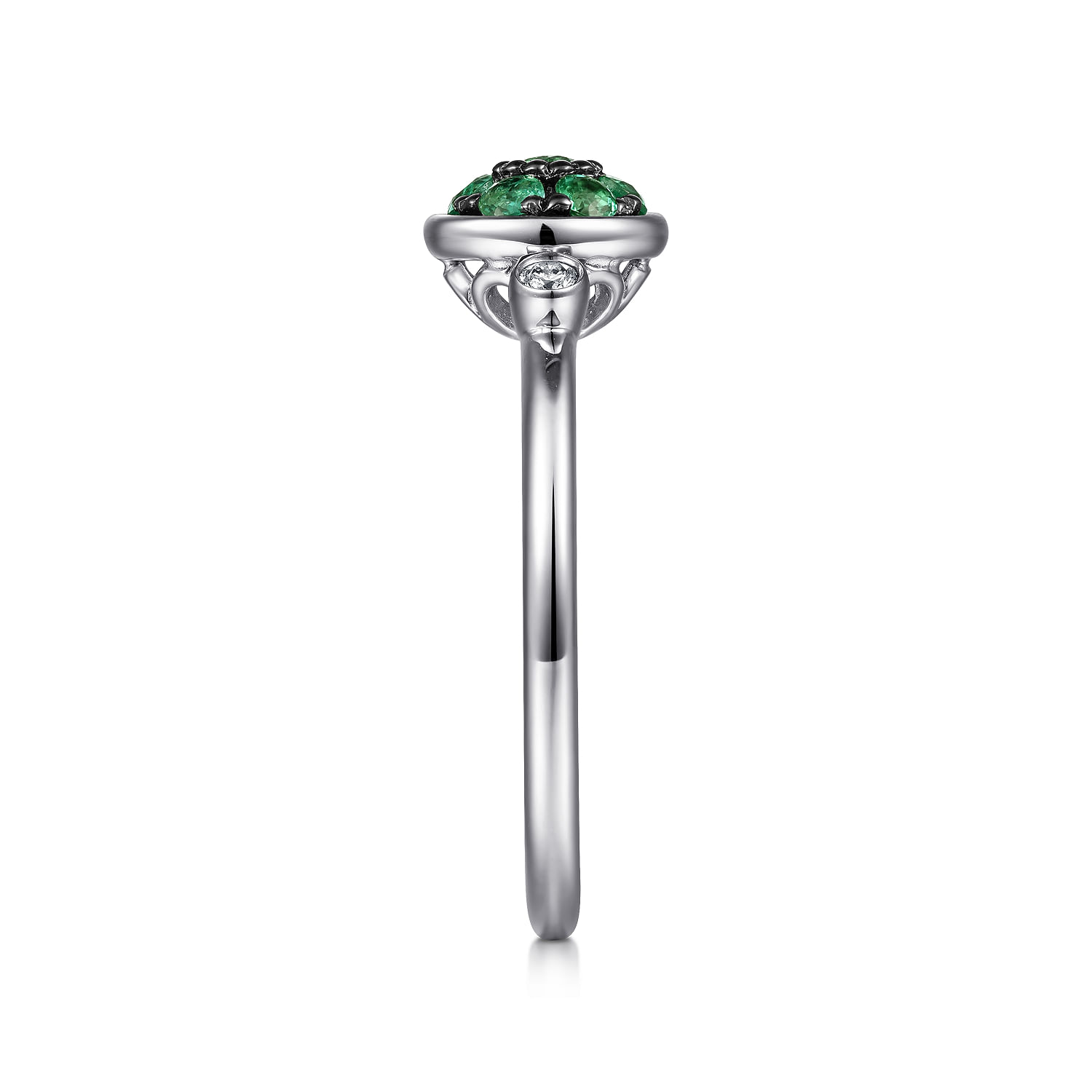 925 Sterling Silver Bezel Set Diamond and Emerald Cluster Ring