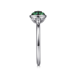 925 Sterling Silver Bezel Set Diamond and Emerald Cluster Ring
