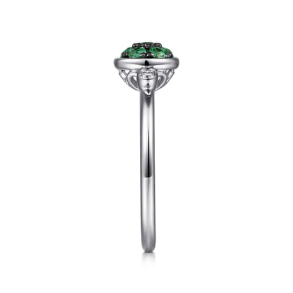 925 Sterling Silver Bezel Set Diamond and Emerald Cluster Ring