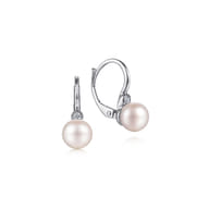 925 Sterling Silver Bezel Set Diamond and Pearl Leverback Earrings