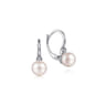 925 Sterling Silver Bezel Set Diamond and Pearl Leverback Earrings - 0.04 ct