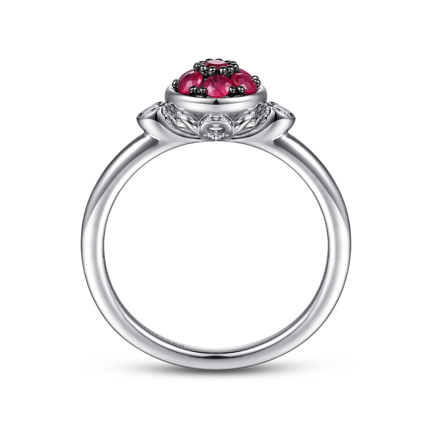 925 Sterling Silver Bezel Set Diamond and Ruby Cluster Ring