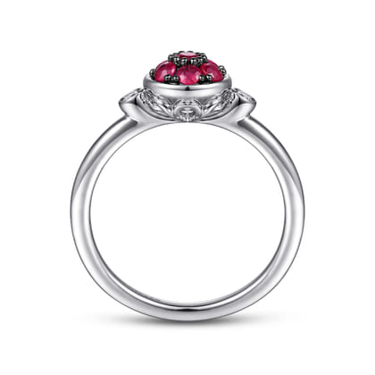 925 Sterling Silver Bezel Set Diamond and Ruby Cluster Ring