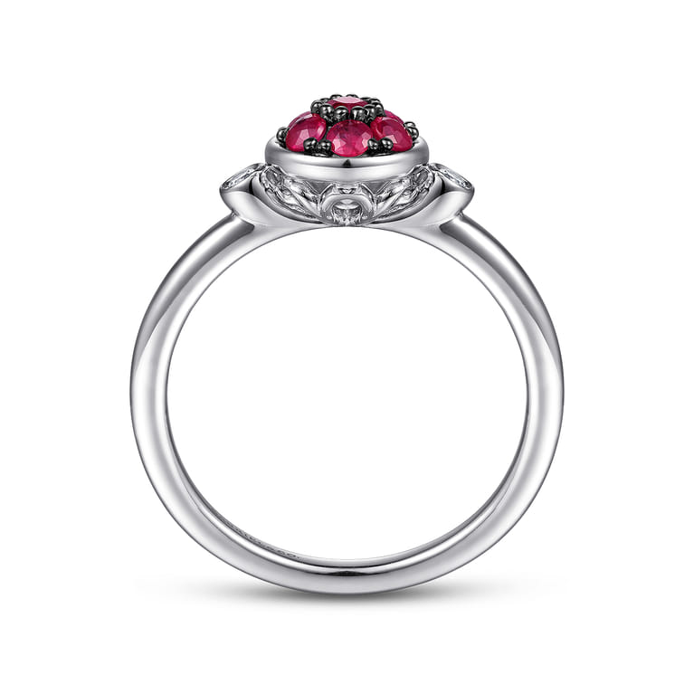 925 Sterling Silver Bezel Set Diamond and Ruby Cluster Ring - 0.05 ct - Shot 2