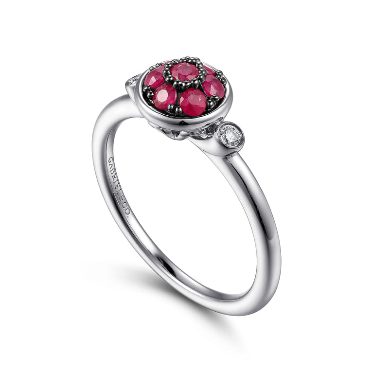 925 Sterling Silver Bezel Set Diamond and Ruby Cluster Ring - 0.05 ct - Shot 3