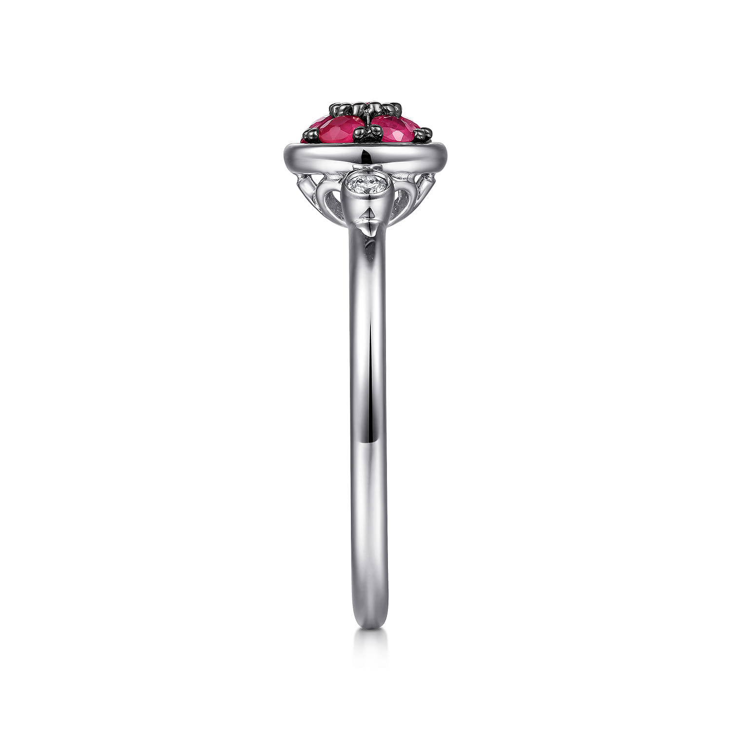 925 Sterling Silver Bezel Set Diamond and Ruby Cluster Ring - 0.05 ct - Shot 4